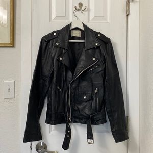 Deadwood Recycled Leather Classic Biker Jacket Size 38 / M Black